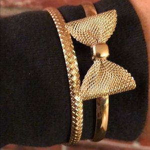 Gold Tone Bow Bangle Bracelet Set of Two